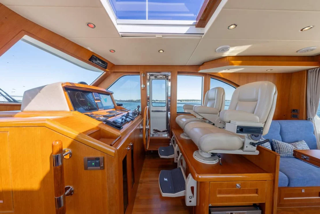 Grand Banks Eastbay 50, helm area.