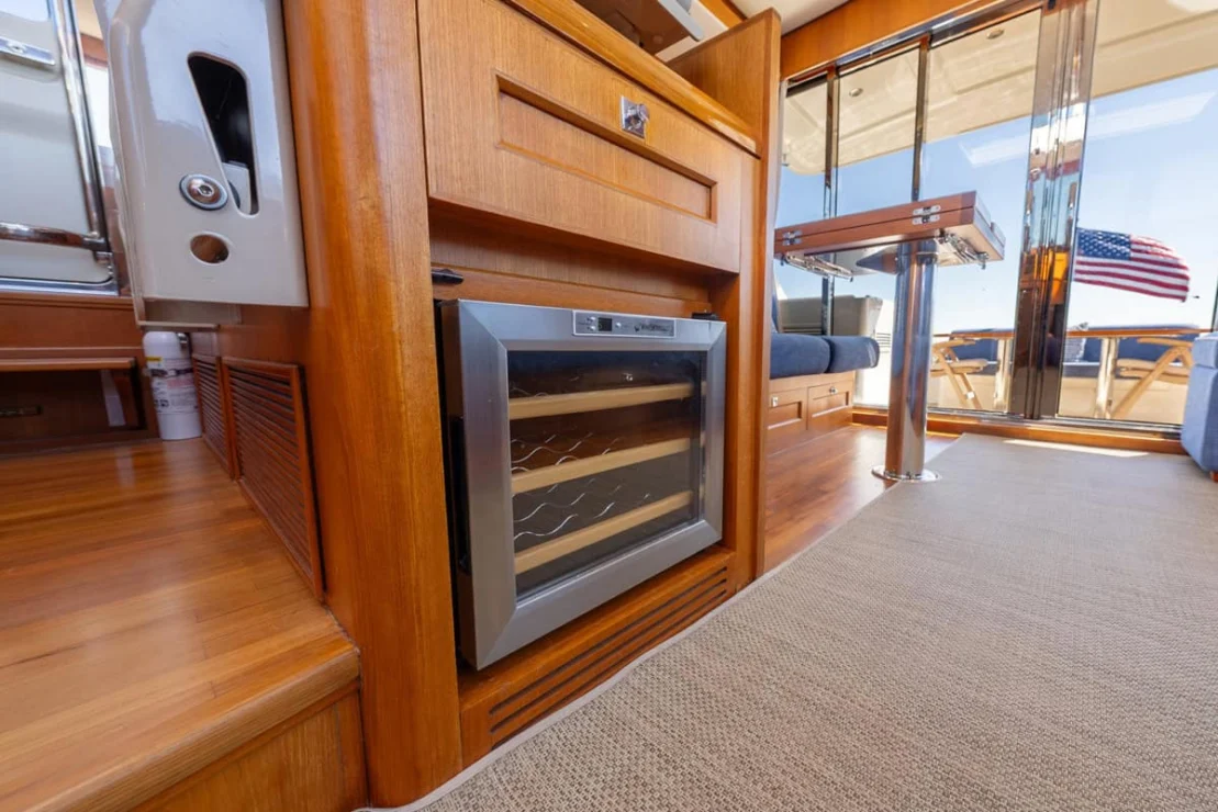 Grand Banks Eastbay 50, wine storage.