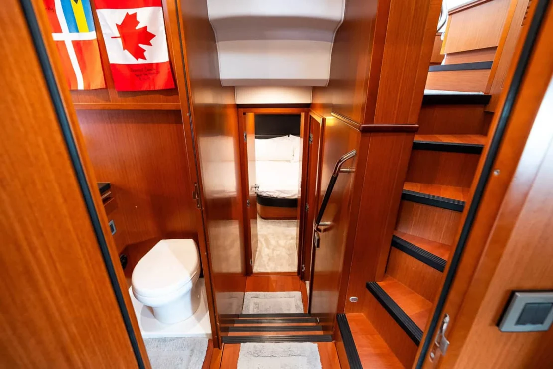Beneteau Oceanis Swift Trawler 50 owner's ensuite head storage.