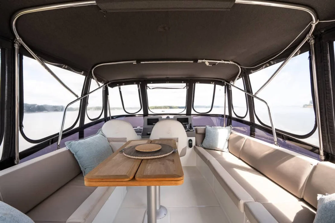 Beneteau Oceanis Swift Trawler 50 flybridge seating area.