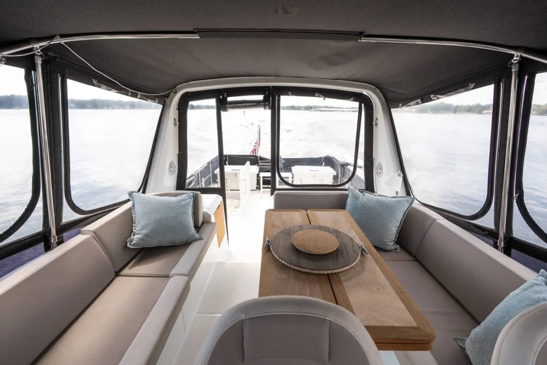 Beneteau Oceanis Swift Trawler 50 flybridge looking aft.